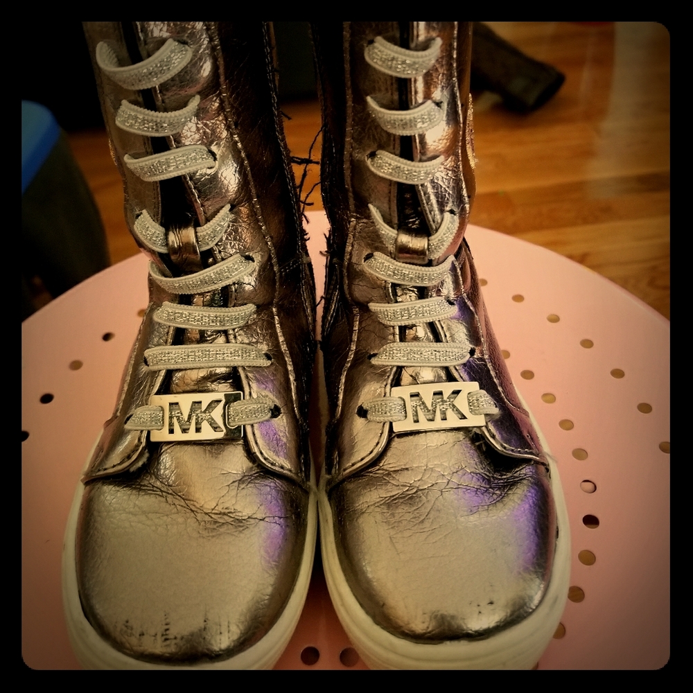 MK metallic silver sneaker boot
